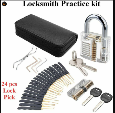 精品  不锈钢24工具包透明锁组合【工具包+卡巴锁+透明挂锁】单套重量：518.3克
 尺寸：200*110*48 毫米